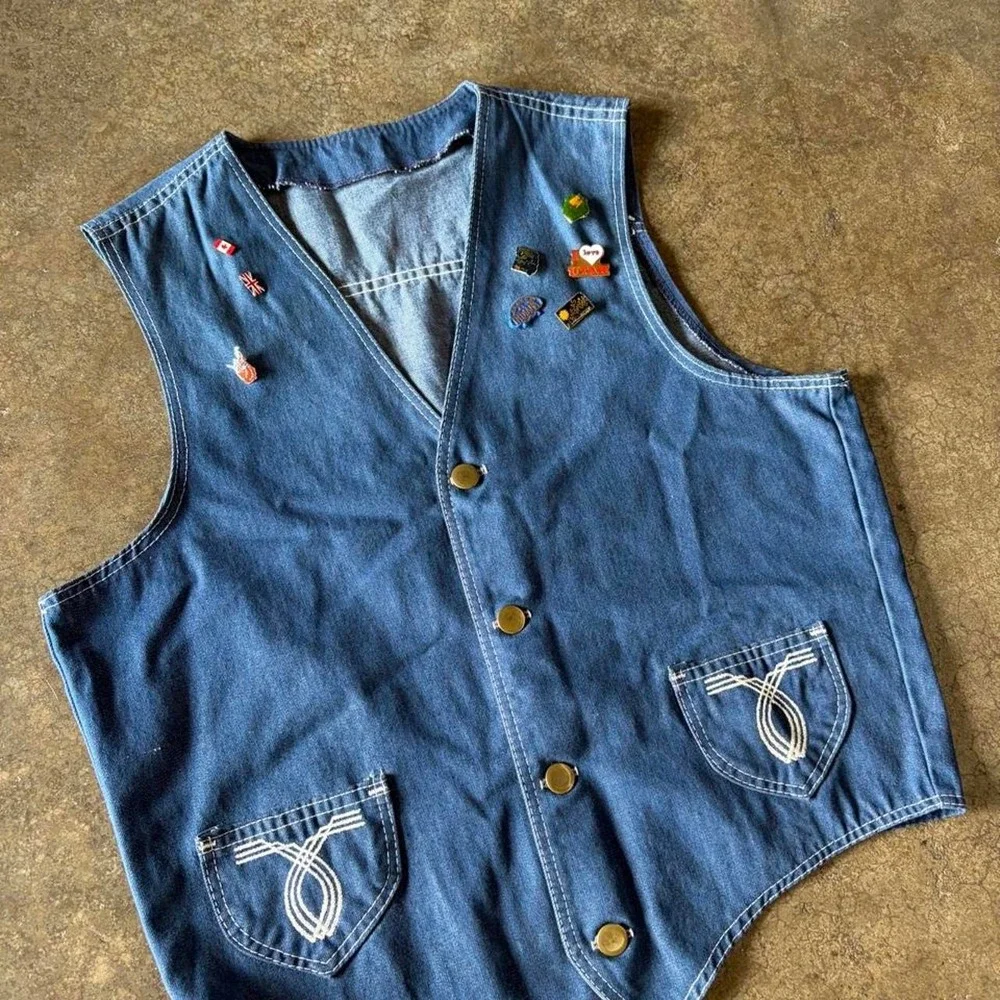 1970s denim levis style patchwork button vest